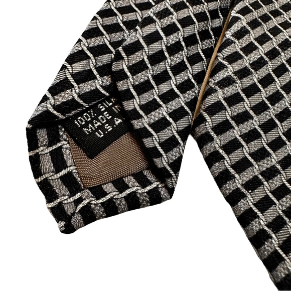 Perry Ellis Portfolio Silk Tie 57 x 4” Black Grey Made in USA Dad Father’s Day - Picture 8 of 11